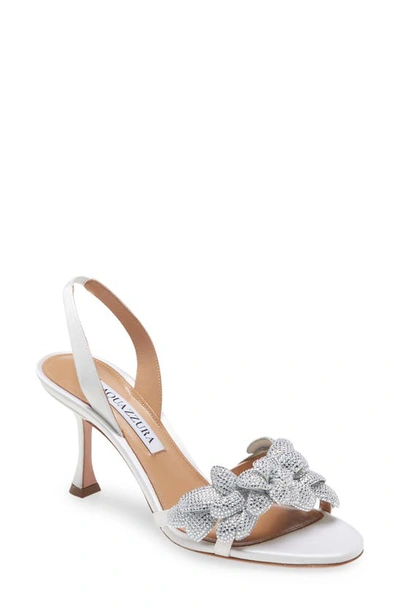 Aquazzura Galactic Flower 75 Leather Sandals In Silver