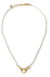 Missoma X Harris Reed In Good Hands Pearl Charm Necklace In Gold