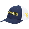 COLUMBIA YOUTH COLUMBIA NAVY WEST VIRGINIA MOUNTAINEERS COLLEGIATE PFG SNAPBACK HAT