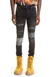 Amiri Bandana Art Patch Thrasher Ripped Skinny Jeans In Aged Black