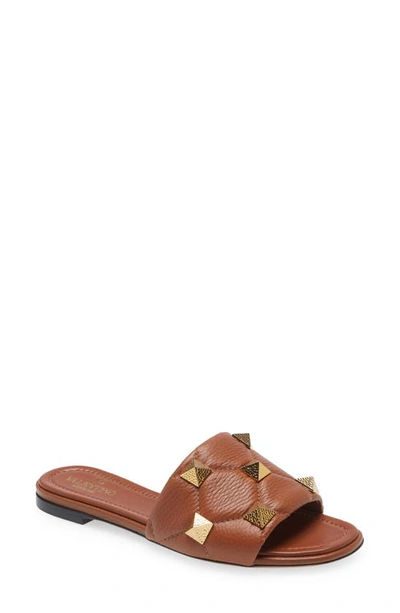 Valentino Garavani Garavani - Roman Stud Leather Slides In Brown