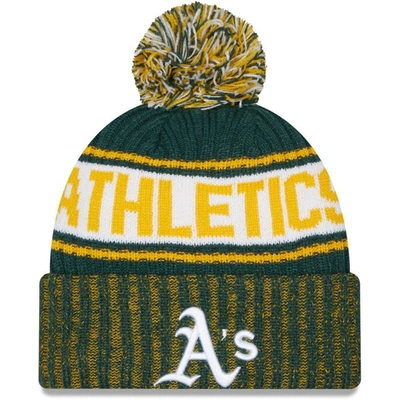New Era Men's  Green Oakland Athletics Marl Cuffed Knit Hat With Pom