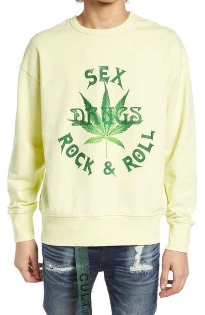 Cult Of Individuality Novelty Crew Neck Fleece Sweatshirt In Lemon