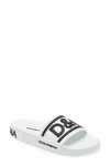 Dolce & Gabbana Slide Beachwear Con Logo Dg In White/ Black