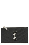 Saint Laurent Zip Fragments Leather Card Case In Nero