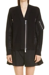 Sacai Shell-paneled Cotton-blend Jersey Hooded Jacket In Black