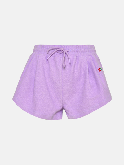 Msgm Logo-embroidered Cotton Track Shorts In Purple
