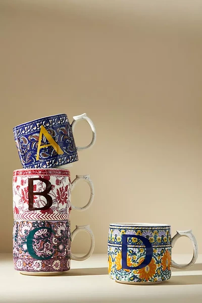 Anthropologie Blockprinted Monogram Mug By  In Alphabet Size K In Alphabet