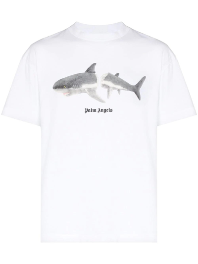 Palm Angels Shark-print Cotton-jersey T-shirt In White Black