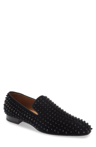 Christian Louboutin Mens Black Black Dandelion Spikes Flat Veau Velours 11 In Nocolor