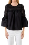 Endless Rose Lace Poplin Bell Sleeve Blouse In Black