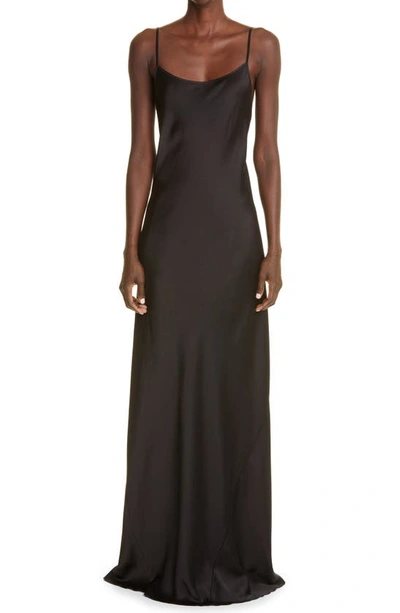 Victoria Beckham Cami Open Back Long Satin Slip Dress In Black