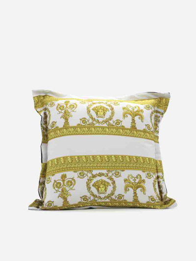Versace Cotton Cushion With All-over Baroque Print In White, Black
