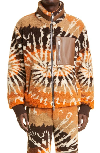 Amiri Leather-trim Tie-dye Fleece Jacket In Orange & Black