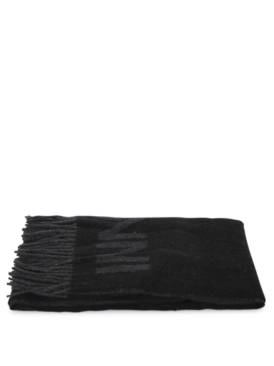 Ganni Recycled Wool-blend Fringe Scarf In Black