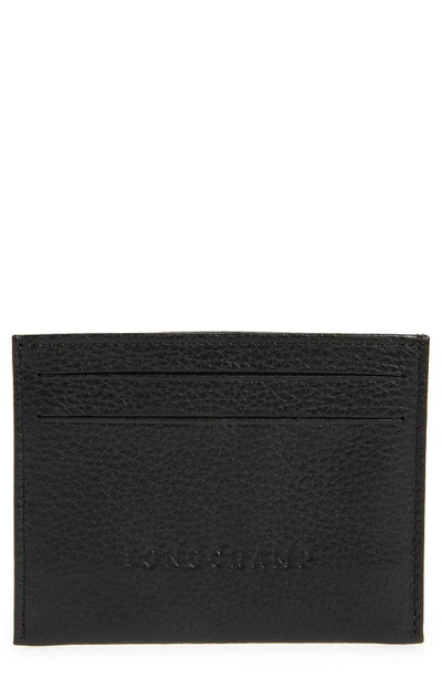 Longchamp 'le Foulonne' Pebbled Leather Card Holder In Black