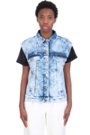 Stella Mccartney Washed Blue Denim Waistcoat In Cyan