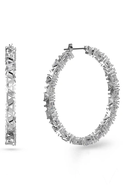 Swarovski Millenia Triangle Cut Hoop Earrings In Rhodium Plated In Silver