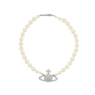 Vivienne Westwood One Row Imitation Pearl Bas Relief Choke In Silver-tone