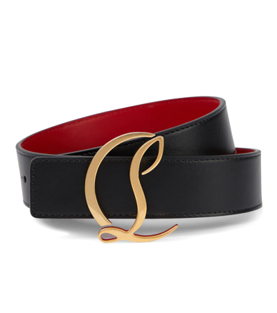 Christian Louboutin Cl Logo Leather Belt In Black/antic Gold