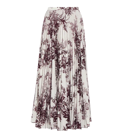 Erdem Nesrine Floral-print Pleated Tea-length Skirt In White Burgundy