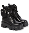 Prada Monolith Leather Ankle Boots In Nero
