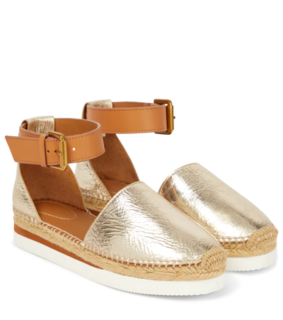 See By Chloé Glyn Leather Platform Espadrilles In Gold