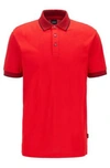 Hugo Boss Cotton Polo Shirt With Embroidered Logo Collar In Red