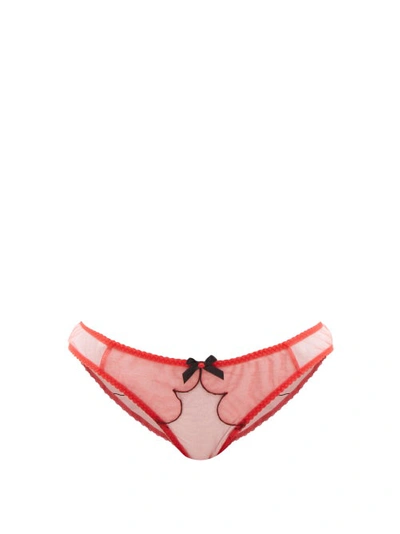 Agent Provocateur Lorna Embroidered-tulle Briefs In Red