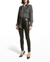 Sprwmn Black High Waisted Leather Leggings In Red