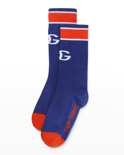 Dolce & Gabbana Dg Logo Athletic Team High Socks In Blue Orange