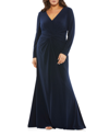 Mac Duggal Plus Size Long-sleeve Jersey Twist Gown In Midnight