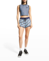 Moncler Abstract-pattern Cropped Tank Top In Blue