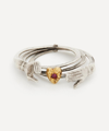ACANTHUS SILVER FEDE GIMMEL RUBY HEART RING