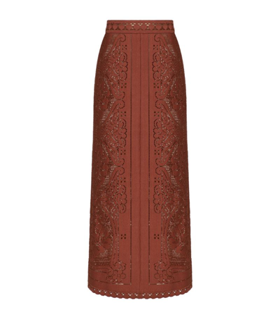 Valentino Lace Maxi Skirt In Brown