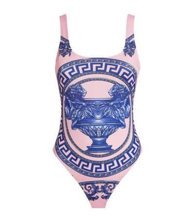 Versace Goblet One-piece Swimsuit In Pink Blue