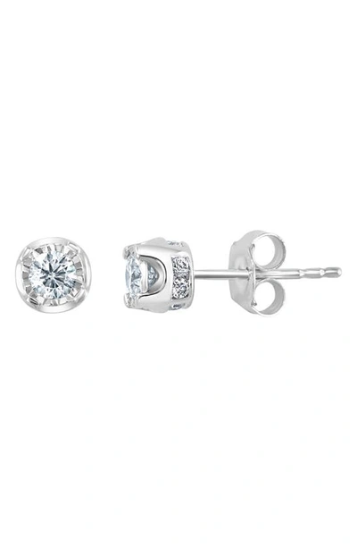 Effy Sterling Silver Bright Cut Round Diamond Stud Earrings In White