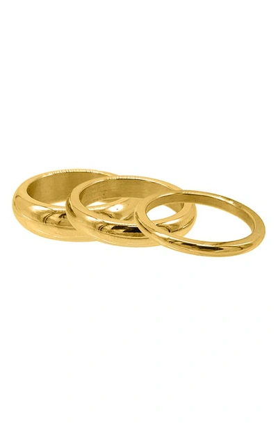 Adornia Matte 14k Yellow Gold Plated Mixed Stackable Rings Set