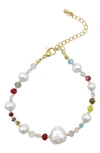 ADORNIA 14K YELLOW GOLD PLATED 8-8.5MM FRESHWATER PEARL BEADED BRACELET