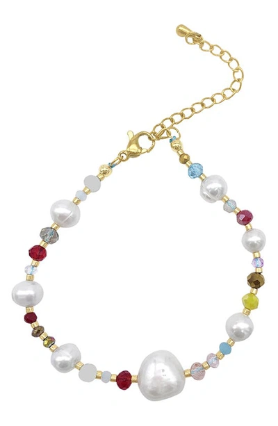 Adornia 14k Yellow Gold Plated 8-8.5mm Freshwater Pearl Beaded Bracelet In White
