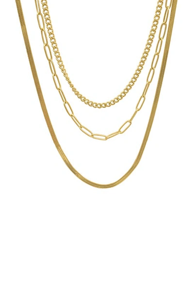 Adornia Water Resistant 14k Yellow Gold Paperclip, Curb, & Snake Chain Necklace Set