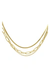 ADORNIA WATER RESISTANT 14K YELLOW GOLD PLATED MIXED CHAIN LAYERED NECKLACE