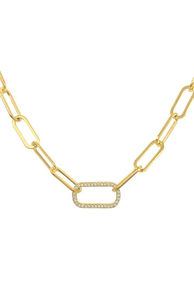 Adornia Water Resistant 14k Yellow Gold Plated Pavé Crystal Link Paperclip Chain Necklace