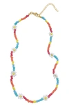 ADORNIA MULTICOLOR BEADED FLOWER STATION NECKLACE