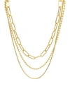 ADORNIA 14K YELLOW GOLD PLATED PAPERCLIP, BALL & BOX CHAIN NECKLACE SET