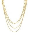 Adornia 14k Yellow Gold Plated Paperclip, Ball & Box Chain Necklace Set In Yellow