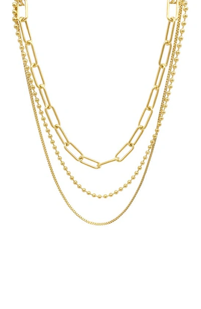 Adornia 14k Yellow Gold Plated Paperclip, Ball & Box Chain Necklace Set