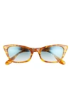Ray Ban Lady Burbank Narrow Cat Eye Sunglasses In Amber Tortoise/ Blue