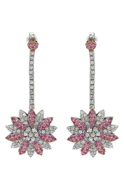Suzy Levian Sterling Silver Pink Sapphire And Diamond Accent Florwer Earring