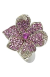 SUZY LEVIAN SUZY LEVIAN STERLING SILVER & PINK SAPPHIRE FLOWER RING